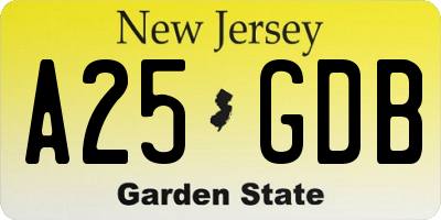 NJ license plate A25GDB