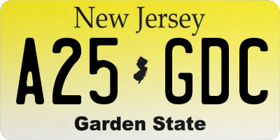 NJ license plate A25GDC