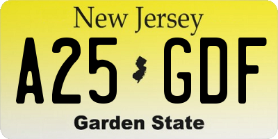 NJ license plate A25GDF