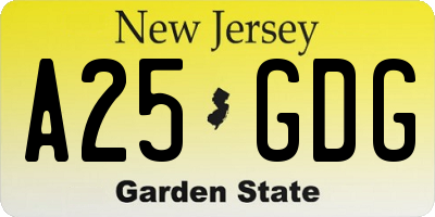 NJ license plate A25GDG