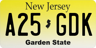 NJ license plate A25GDK