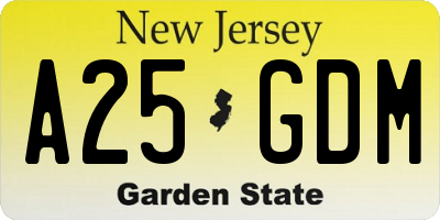 NJ license plate A25GDM