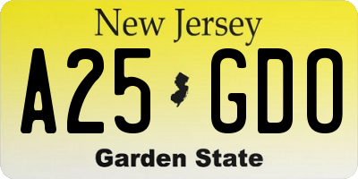 NJ license plate A25GDO