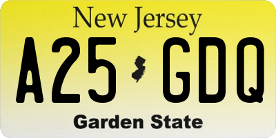 NJ license plate A25GDQ