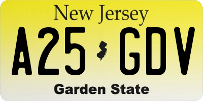 NJ license plate A25GDV
