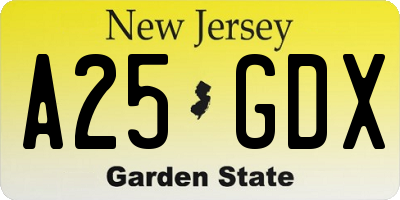 NJ license plate A25GDX