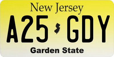 NJ license plate A25GDY