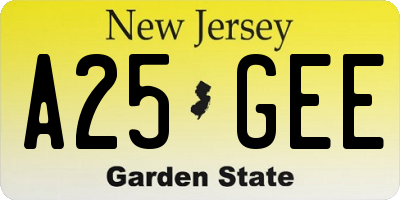 NJ license plate A25GEE