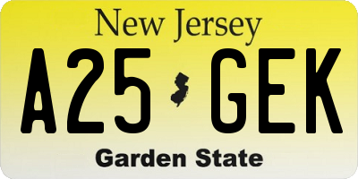 NJ license plate A25GEK