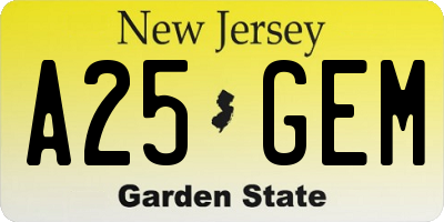 NJ license plate A25GEM
