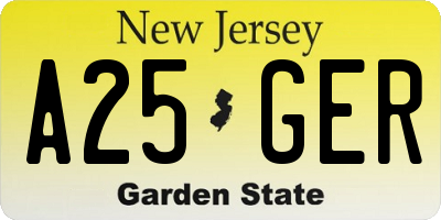 NJ license plate A25GER
