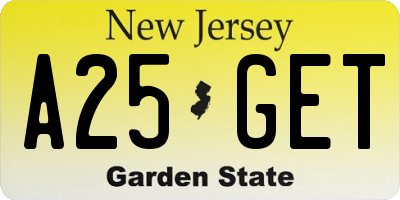 NJ license plate A25GET