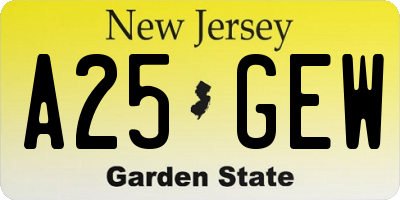 NJ license plate A25GEW