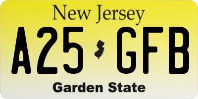 NJ license plate A25GFB