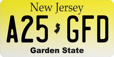 NJ license plate A25GFD