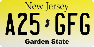 NJ license plate A25GFG