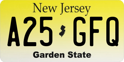 NJ license plate A25GFQ