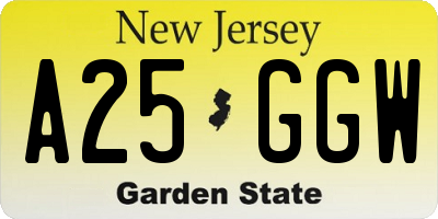 NJ license plate A25GGW