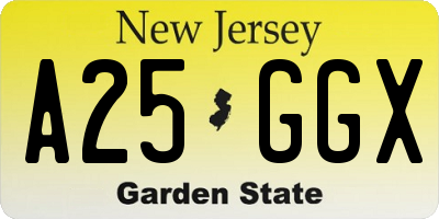 NJ license plate A25GGX