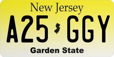 NJ license plate A25GGY