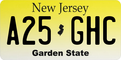 NJ license plate A25GHC