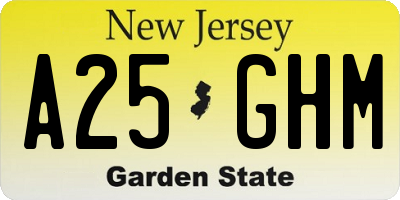 NJ license plate A25GHM