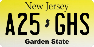 NJ license plate A25GHS