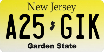 NJ license plate A25GIK