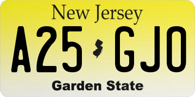 NJ license plate A25GJO