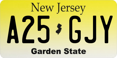 NJ license plate A25GJY
