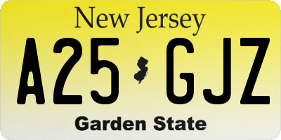 NJ license plate A25GJZ