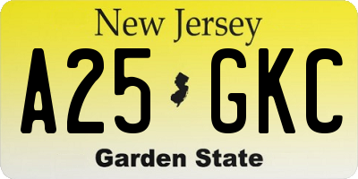 NJ license plate A25GKC