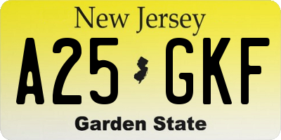 NJ license plate A25GKF