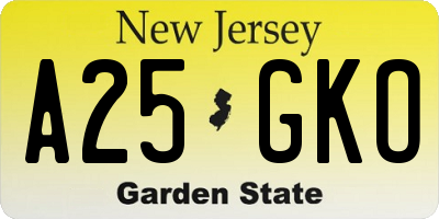 NJ license plate A25GKO