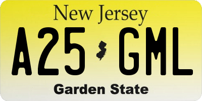 NJ license plate A25GML