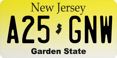 NJ license plate A25GNW