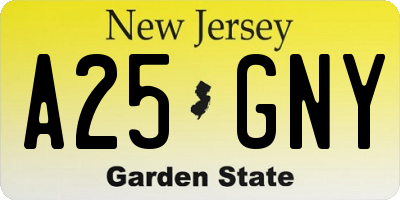 NJ license plate A25GNY