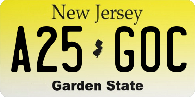 NJ license plate A25GOC