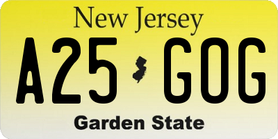 NJ license plate A25GOG