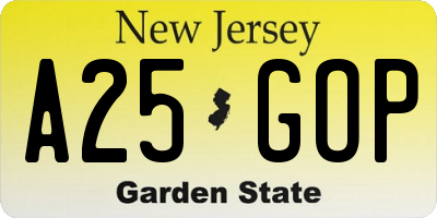 NJ license plate A25GOP