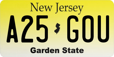 NJ license plate A25GOU