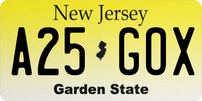 NJ license plate A25GOX