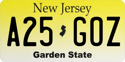 NJ license plate A25GOZ