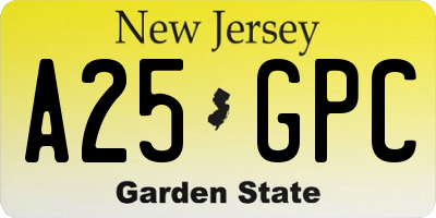 NJ license plate A25GPC