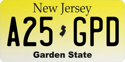 NJ license plate A25GPD