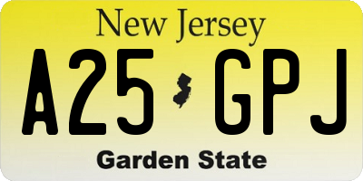 NJ license plate A25GPJ
