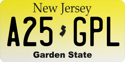 NJ license plate A25GPL