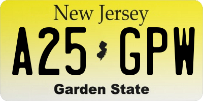 NJ license plate A25GPW