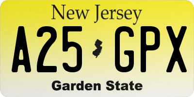 NJ license plate A25GPX