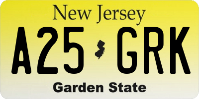 NJ license plate A25GRK